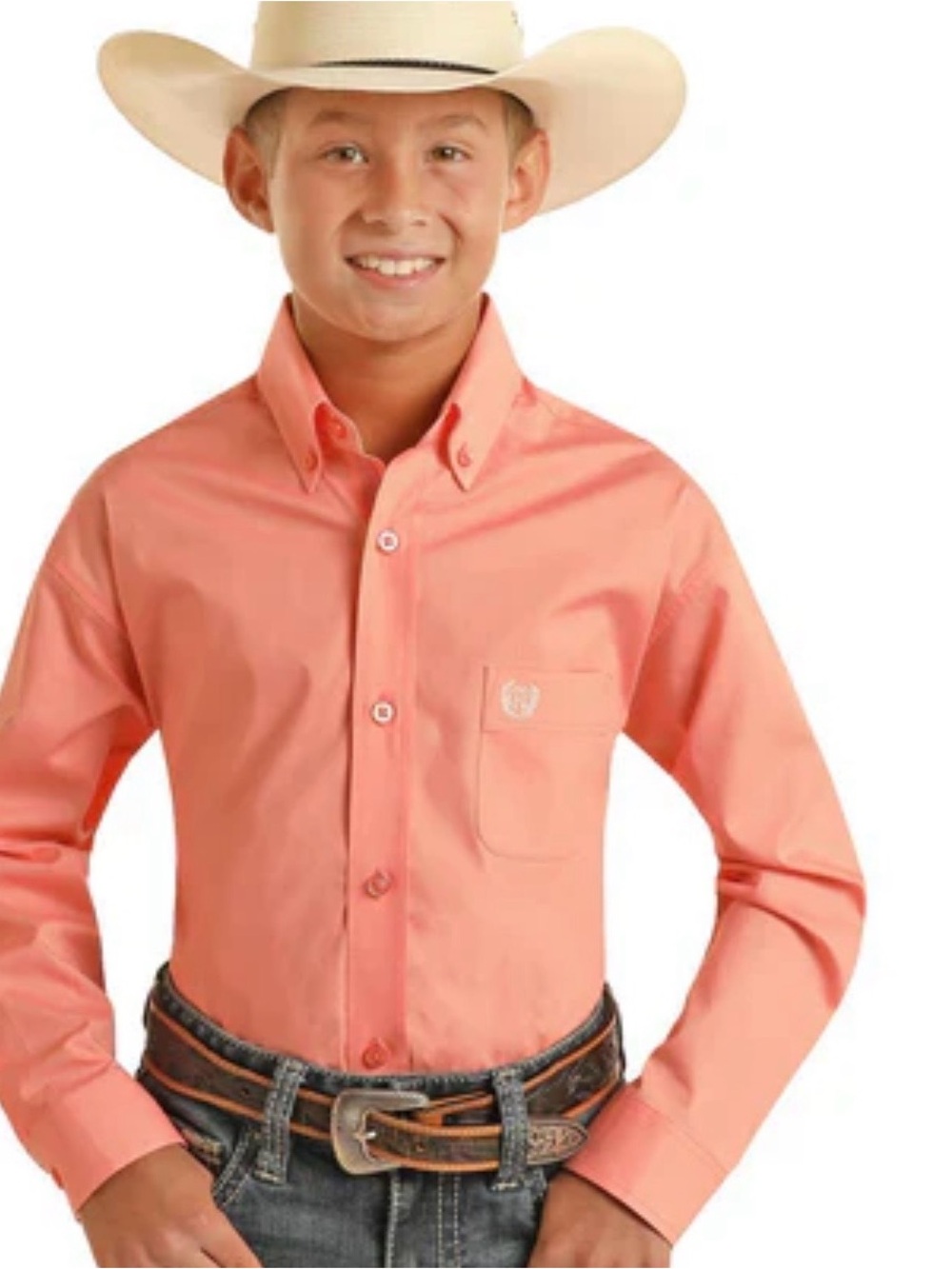 🔥 Panhandle Select Western Button-Down Shirt | Coral | Boys M (10) | NWT 🔥